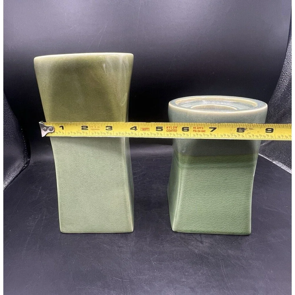 PartyLite Nature’s Garden Green Crackle Glaze Ceramic Candle Holders Set of 2